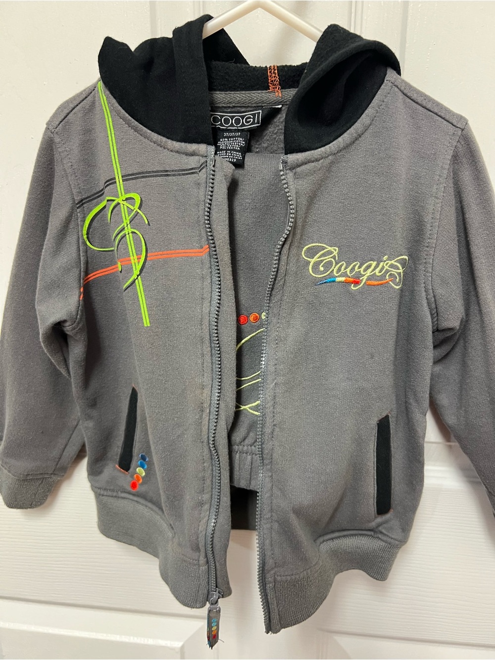 COOGI Toddler Gray Hoodie with Neon Green and Orange Accents